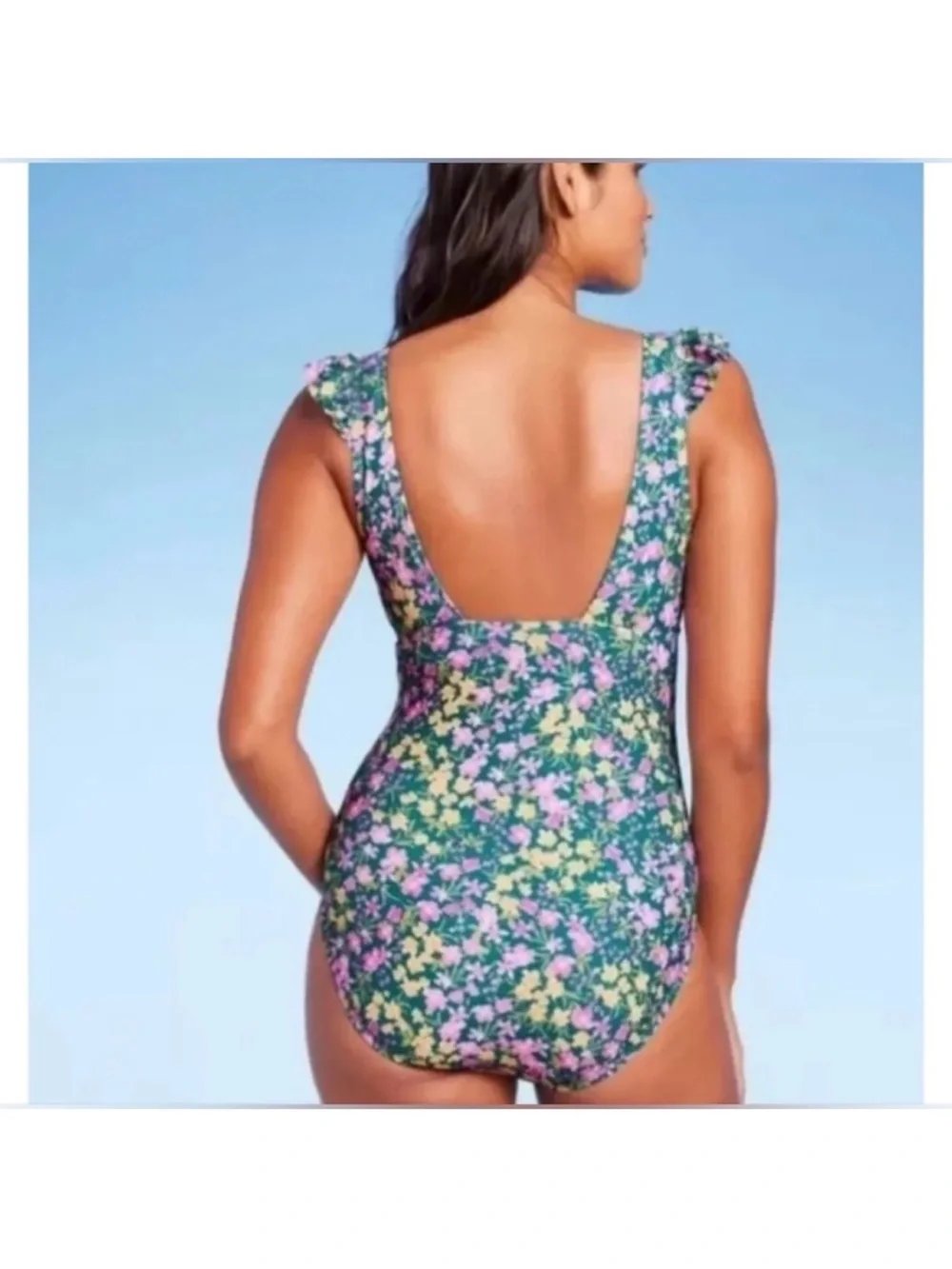 Kona Sol Green Floral One-Piece Swimsuit with Pink & Yellow Flowers size large
